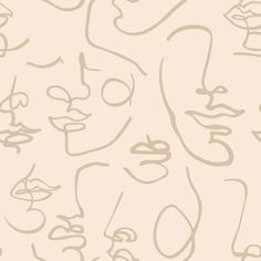 an abstract drawing of many faces on a beige background