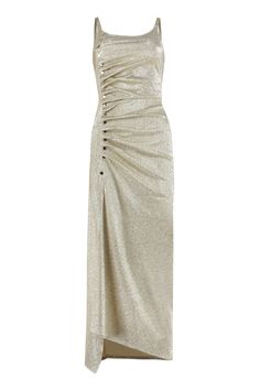 77% Viscose, 16% Polyester, 7% Elastane Glamorous Sleeveless Maxi Dress For Dinner, Long Drapes, Zimmermann Dress, Sleeveless Long Dress, Designer Drapes, Long Sleeve Lace Dress, Draped Dress, Silver Dress, Paco Rabanne