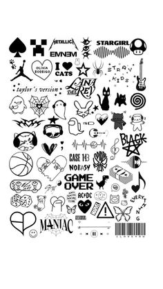 the back side of a black and white poster with various stickers on it, including symbols