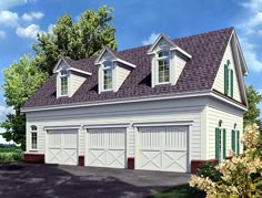 this is an artist's rendering of a two - car garage with dormers