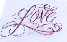 a piece of paper with the word love written on it and some writing in red ink