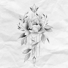 a black and white drawing of flowers on paper