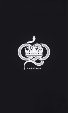 the logo for ambiton is shown on a black background with white lettering and a snake