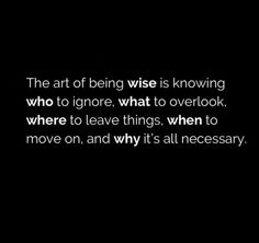 the art of being wise is known who to ignore, what to overlook, where to leave things, when to move on, and why it's all necessary