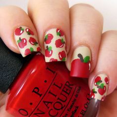 Apple Nail Art, Fruit Nail Designs, Fruit Nail Art, Gel Set, Cute Spring Nails, Nail Swag, Spring Nail Art, Fall Nail Art, Cute Nail Art