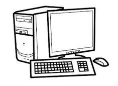 a black and white drawing of a desktop computer