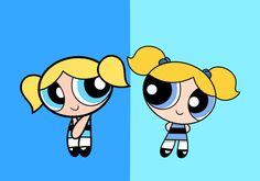 the powerpuff girls wallpaper with two cartoon characters, one in blue and one in