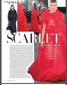 an article in the new york times features a red gown with ruffles on it