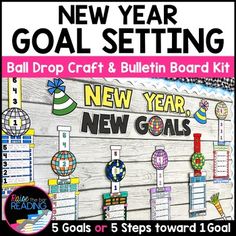 new year goal setting bulletin board kit with 5 goals or 5 steps toward 1 goal