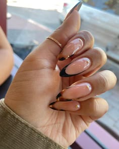 Dark Fem Energy Nails, Half Clear Nails, Lawyer Nails Design, Almond Nails By Skin Tone Range, Almond Shaped Nails Designs Fall, Fall Nails Stilleto Shape, Xl Almond Nails, Fall Almond Shaped Nails, Brown And Black Nails