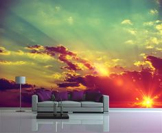 Sunrise Wallpaper Cloud Wall Mural Sky Print Removable Decal Dining Room Decor Accent paper Office Room Interior Design Non-woven Wallpaper