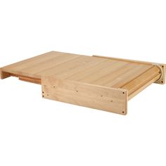 a wooden bed frame with two drawers on the bottom and one drawer at the top