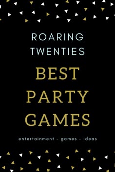 the cover of roaring twenties's best party games, featuring gold and black triangles