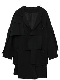 black layered design notched lapels long sleeves logo print to the rear asymmetric hem mid-length front button fastening Black Layers, Water Consumption, Layered Design, Coat Black, Yohji Yamamoto, Harmful Chemicals, Environmental Impact, Mens Outerwear, Outerwear Coats