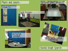 several pictures of different classroom furniture and decorations