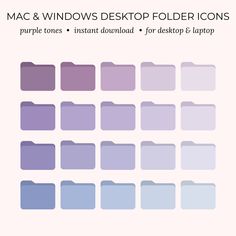 the mac and windows desktop folder icons are shown in shades of blue, purple, and white