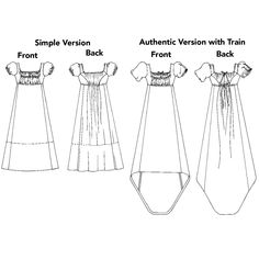 Misses sizes SM-3XL. This high-waisted dress known today as "empire" was worn in the period following the French Revolution in the late 1700s. Often called a "chemise gown" to satirize its scandalous brevity and lack of undergarments, it reflected a desire to return to simpler, classical Grecian dress after the excesses of the European nobility and patriot alike. It's peak of popularity was during the "First Empire" period (1799-1815); hence its name. It was worn floor length or as high as knee Folkwear Patterns, 1900s Dress, Paper Dress Patterns, Wedding Dress Sewing Patterns, Empire Waist Wedding Dress, Empire Waist Dress Pattern, French Clothing, Grecian Dress, Bridgerton Inspired