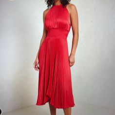 Stunning Red Midi Dress By Alc, Never Worn, Great Condition, Soft Fabric, Length 45”, Size 4. Red Midi, Pleated Midi Dress, Red Midi Dress, Soft Fabric, Soft Fabrics, Size 4, Midi Dress, Womens Dresses, Fabric