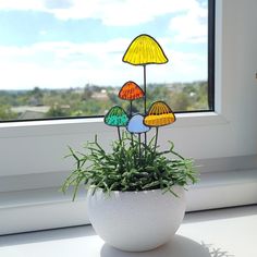 a potted plant sitting on top of a window sill