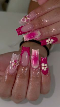 @nailsbygenesis03 on insta, go bookkk 3 D Flower Nails Design, Nail Inspo Square Flower, 3d Hawaiian Flowers Nails, Nail With Flowers Design, Square Nails 3d Flowers, Nail 3d Flower Designs, Hibiscus Flower Nails 3d, 3d Flower Nails Coffin, Flower Design On Nails