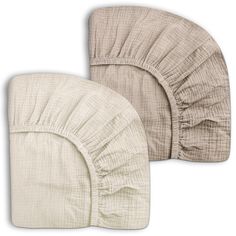 two baby swaddles are shown side by side, one is beige and the other white