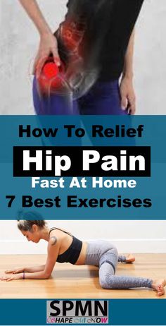 a woman is doing exercises on the floor with her back to the camera, and text overlay reads how to relief hip pain fast at home 7 best exercises