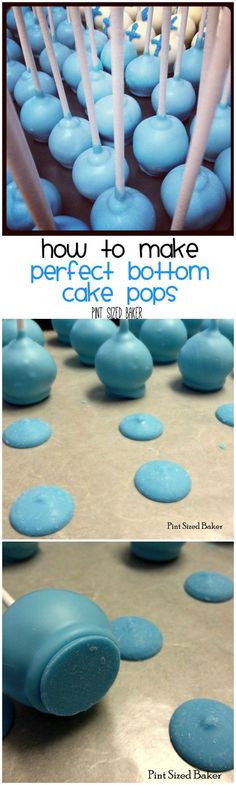 there are many blue candles in the shape of circles on top of cake popss