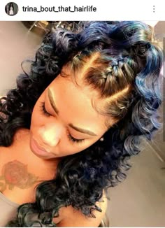 Twist Half Up Half Down Black Women, Curly Black Updo Hairstyles, Half Up Half Down Curly Hair Quick Weave, New Orleans Hairstyles, Up Down Hairstyles Weave Half Up With Crimps, Curly Quick Weave Hairstyles Half Up Half Down, Curly Hair Waterfall Braid, Curled Ponytail