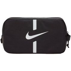 The Nike Academy Shoe Bag is specifically designed for your cleats and small essentials. It includes 2 zippered pockets and a haul loop so you can grab it and go. 2 zippered pockets for easy access to your cleats and essentials. Durable material stands up to everyday use. Haul loop at the side makes for convenient carrying. Product Details: 14" L X 6" W X 7" H. 100% polyester. Spot clean. Black Casual Bag For Sports Events, Casual Black Bag For Sports Events, Practical Black Bag For Sports Events, Black Gym Bag With Zipper Closure For Sports, Black Gym Bag With Zipper Closure, Black Sporty Bag With Ykk Zipper, Functional Nylon Bag For Sport, Black Sporty Gym Bag For Sports Events, Black Sporty Gym Bag For Sports