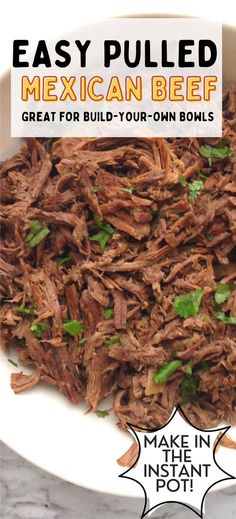 A white bowl filled with easy pulled Mexican beef with chopped cilantro sprinkled on top. Mexican Shredded Beef, Real Food Dinner, Mexican Beef, Best Beef Recipes, Crowd Pleasing Recipes, Dinner Party Menu, Shredded Beef, Instant Pot Soup, Best Instant Pot Recipe