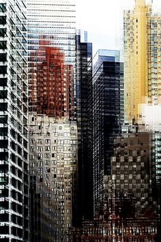 an abstract photograph of skyscrapers in new york city