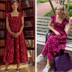 Like New Hill House Nap Dress, Hill House Home, Nap Dress, Burgundy Midi Dress, House Dresses, Tiered Midi Skirt, Hill House, Bow Detail Dress, Easter Dress