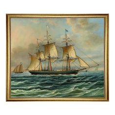 a painting of a sailing ship in the ocean