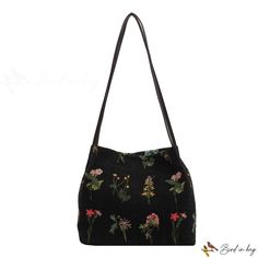 Bird in Bag - New embroidered tote bag female canvas bag large capacity shoulder female bags fashion crossbody bag Embroidered Shoulder Bag, Flowers Tote, Tote Outfit, Embroidered Tote Bag, Embroidered Tote, Vintage Shoulder Bag, Leather Handbags Women, Satchel Tote, Canvas Handbags