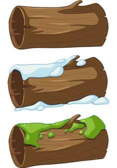 three logs with green liquid on them