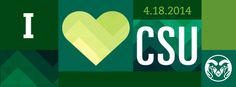 the i love csu poster is shown with green and white geometric shapes, including a heart