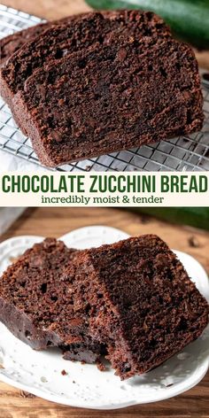 two slices of chocolate zucchini bread on a plate