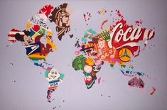 a map of the world covered in stickers