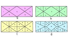 four different colored squares with numbers on them