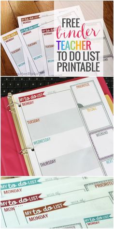 the free binder teacher's to do list printable is shown in three different pictures