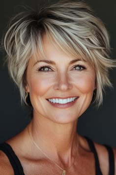 Short Hairstyle Ideas for Women Over 50 >>> Looking for something energetic yet elegant? You need a short feathered cut with highlights! The feathered layers create a boost of soft volume and airy movement in any hair type. Click here to check out more elegant short hairstyles for women over 50. Feather Cut For Short Hair, Cute Hair Dos, Elegant Short Hairstyles, Salon Board, Feather Cut, Hairstyles Thick Hair, Feathered Layers, Short Hairstyle Ideas, Short Shag Hairstyles