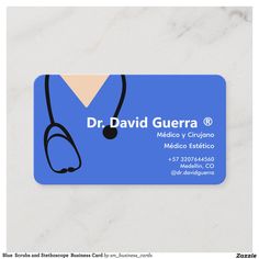 a blue business card with a stethoscope on it