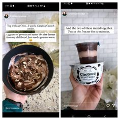 two screens showing different types of ice creams and one with chocolate frosting in it