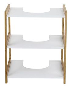 a white shelf with two shelves on each side and one shelf below the shelf is made out of wood