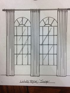 a drawing of two windows with the words window treatment ideas written below them on a piece of paper