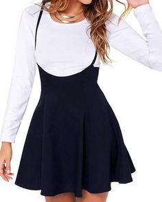 PRICES MAY VARY. Polyester,Cotton Zipper closure Hand Wash Only Flared Skater Skirt, Plain Skirt, Black Skater Skirts, School Skirt, Black Skater Dress, Overall Skirt, Suspenders For Women, Suspender Skirt, School Dresses