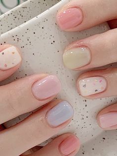 glossy, pale pastel short nails Nails Easter, Milky Nails, Korean Nails