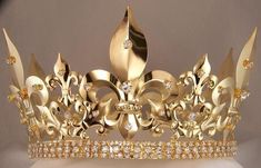 Mens Imperial Medieval Gold Rhinestone King Crown - CrownDesigners Gold King Crown, Pageant Crowns, Royal Crowns, King Crown, Gold Tiara, Rhinestone Crown, Gold Aesthetic, Kings Crown, Queen Crown