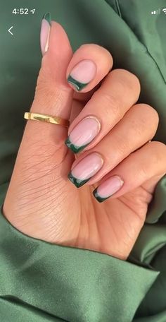 Simple Gel Nail Designs Classy Beautiful, Sqared Nail, Square Colored French Tip, Nails That Match Green Dress, Alternative French Manicure, French Tip Different Colors, Simple Clean Nails, French Tip Nails Color, Sparkly French Tip