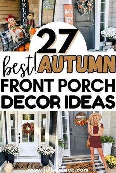 the front porch is decorated with fall decorations